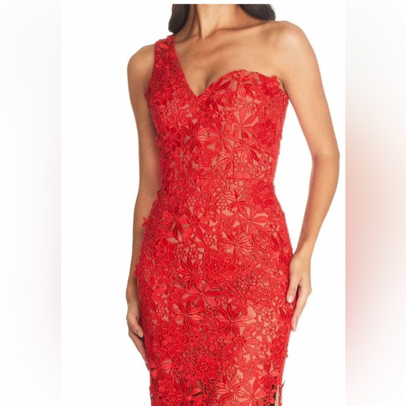 •DRESS THE POPULATION• Magnolia Embroidered Dress in Rouge Size XL - Picture 4 of 6